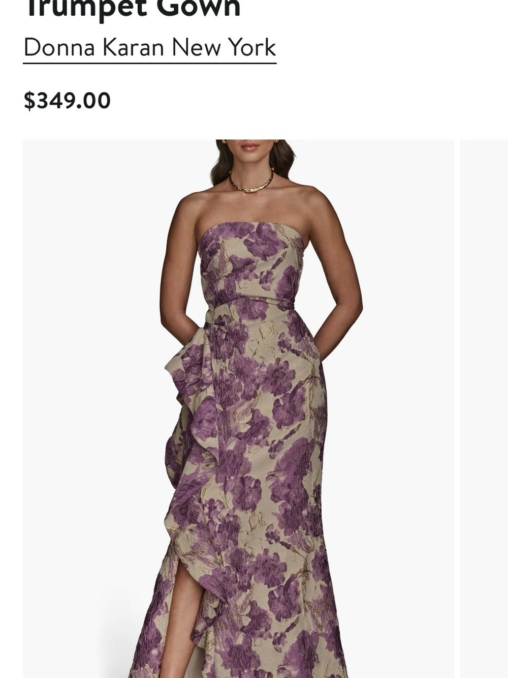 Donna Karan Strapless Floral Trumpet Gown in Lavender and Cream